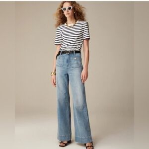 Nwt Women's J Crew Size 32 Wide Leg  Sailor Denim Trouser Jeans Light Wash